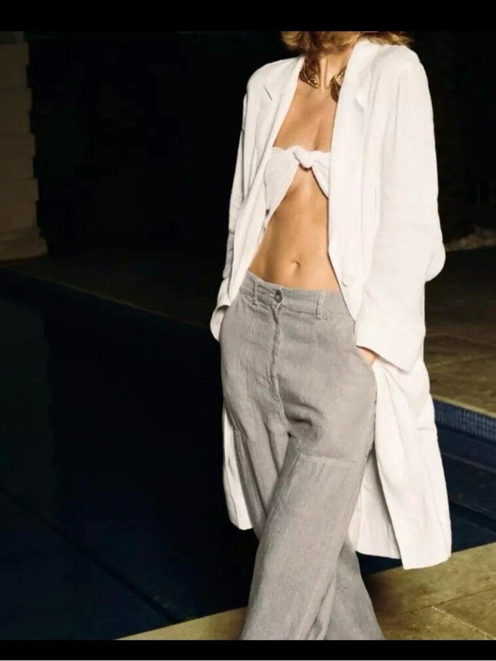 Zara White Waffle-Texture Jacket. 100% lin